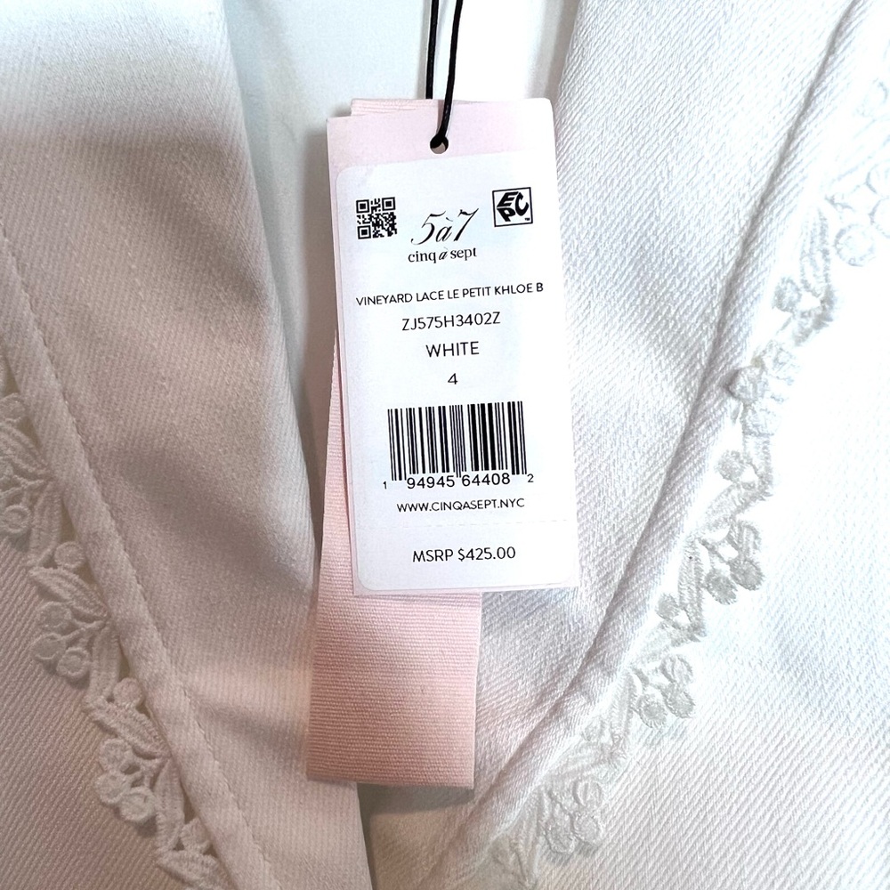 Cinq a Sept Elegant White Lace-Trimmed Women's Blazer Cotton Blend Size 4 NWT - Picture 5 of 7
